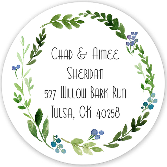 Green Wreath Round Address Labels